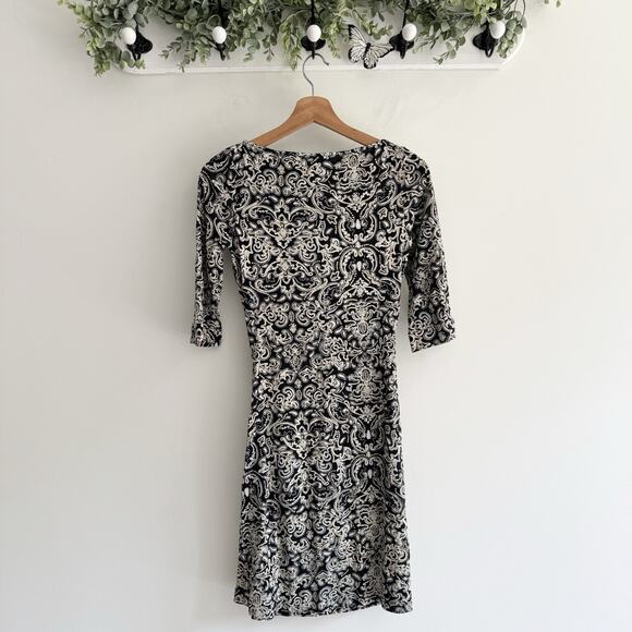 diane von furstenberg 100% Silk Paisley Print Cinched Mini Dress Elbow Sleeve 6 - Picture 4 of 4